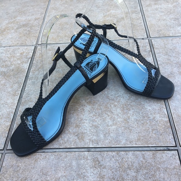 Lanvin Paris black braided sandals 38.5 - Picture 2 of 15